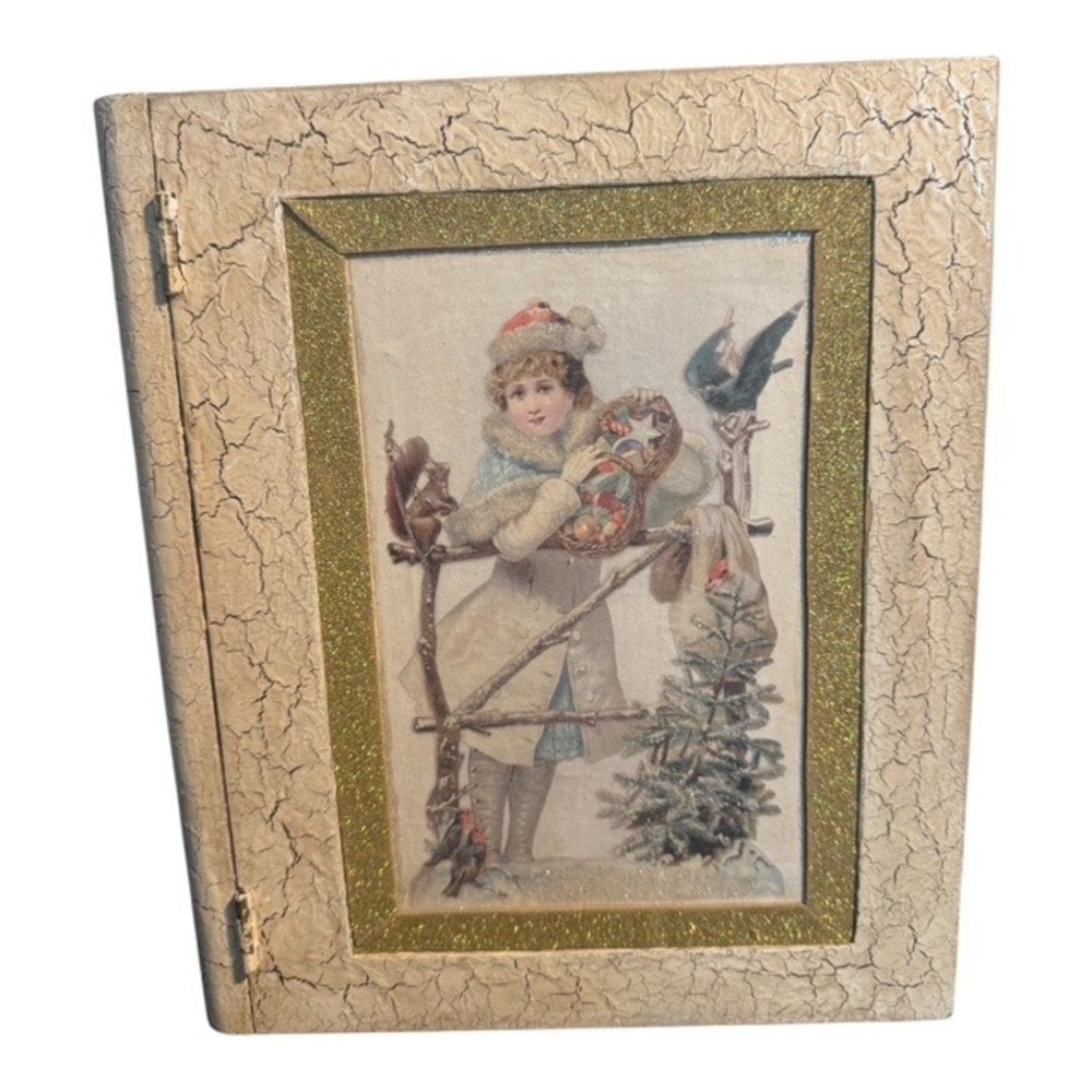 Department 56 Tan Cream Crackle Vintage Style Book Box Holiday Decor RARE